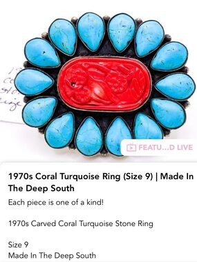 Made In The Deep South - 1970’s Carved Coral Turquoise Ring